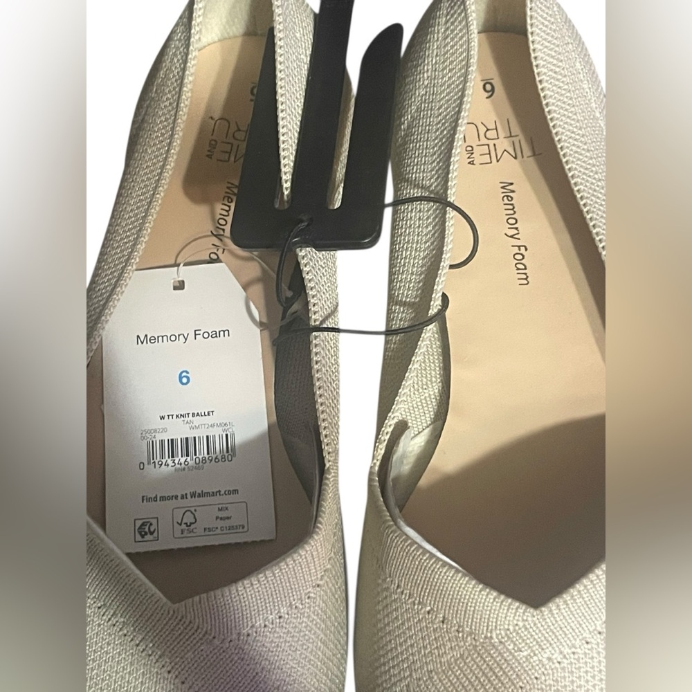 NWT Time and Tru Knit Ballet Flats Tan Slip-On Comfort Shoes Size 6 - Picture 6 of 8